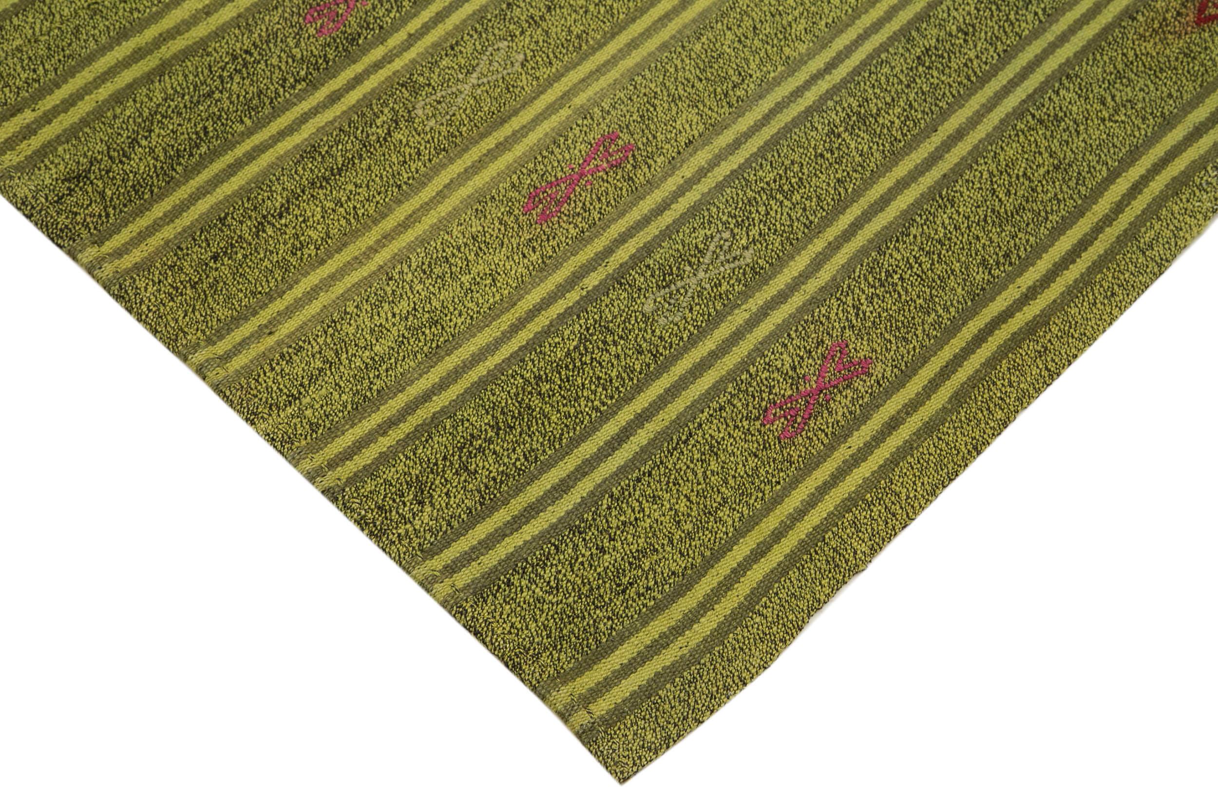 Geometric Kilim Yeşil Geometrik Keçi Tüyü El Dokuma Halısı 188x277 Agacan