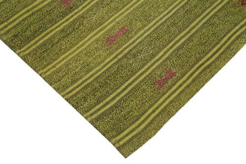 Geometric Kilim Yeşil Geometrik Keçi Tüyü El Dokuma Halısı 188x277 Agacan