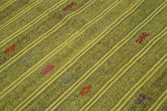 Geometric Kilim Yeşil Geometrik Keçi Tüyü El Dokuma Halısı 188x277 Agacan