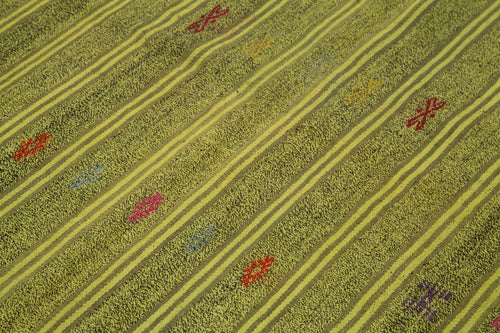 Geometric Kilim Yeşil Geometrik Keçi Tüyü El Dokuma Halısı 188x277 Agacan