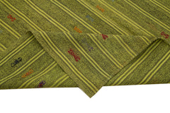 Geometric Kilim Yeşil Geometrik Keçi Tüyü El Dokuma Halısı 188x277 Agacan