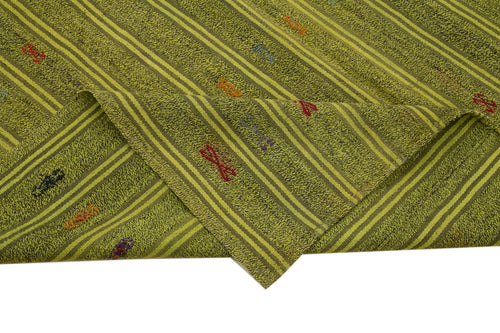 Geometric Kilim Yeşil Geometrik Keçi Tüyü El Dokuma Halısı 188x277 Agacan