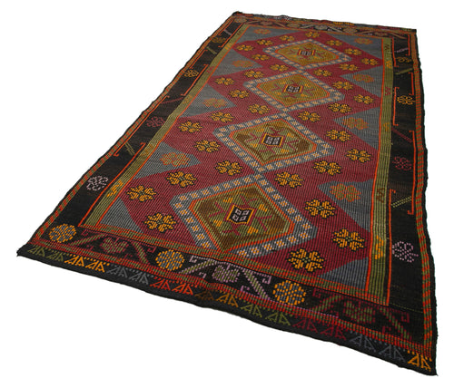 Geometric Kilim Kahverengi Geometrik Keçi Tüyü El Dokuma Halısı 163x325 Agacan