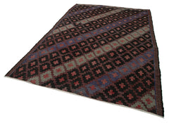 Geometric Kilim Kahverengi Geometrik Keçi Tüyü El Dokuma Halısı 203x308 Agacan