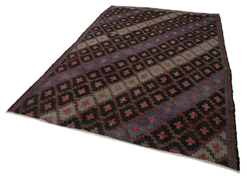 Geometric Kilim Kahverengi Geometrik Keçi Tüyü El Dokuma Halısı 203x308 Agacan