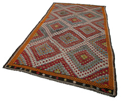 Geometric Kilim Beyaz Geometrik Keçi Tüyü El Dokuma Halısı 175x339 Agacan
