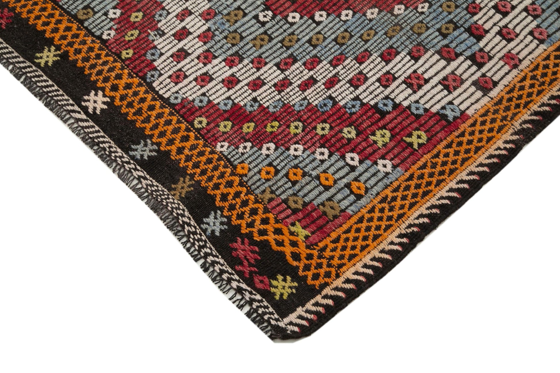 Geometric Kilim Beyaz Geometrik Keçi Tüyü El Dokuma Halısı 175x339 Agacan