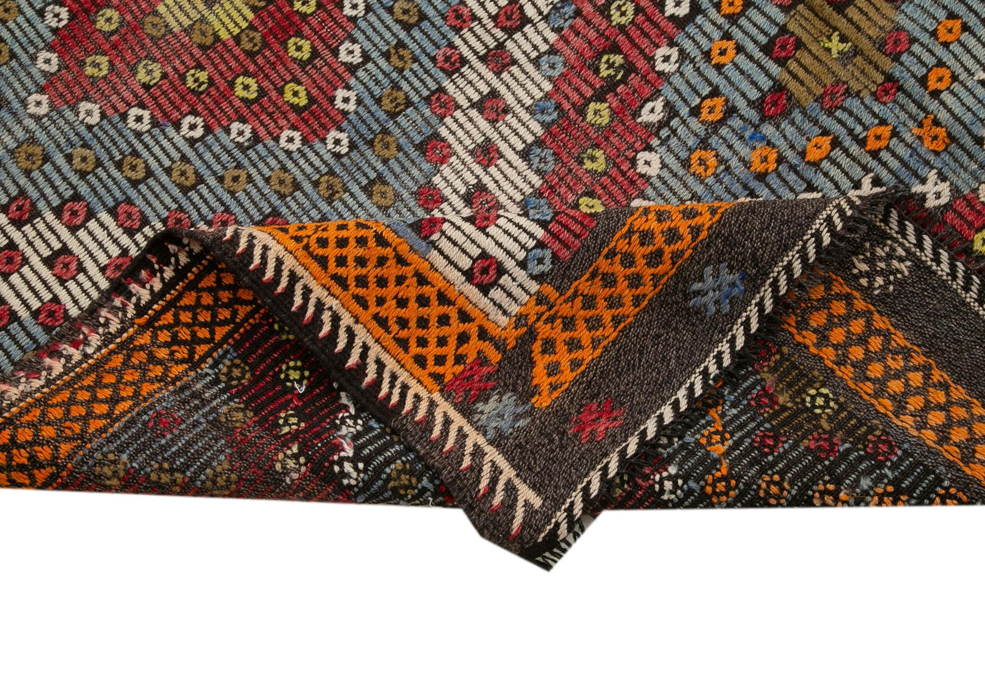 Geometric Kilim Beyaz Geometrik Keçi Tüyü El Dokuma Halısı 175x339 Agacan