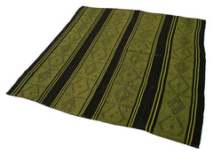 Geometric Kilim Yeşil Geometrik Keçi Tüyü El Dokuma Halısı 170x180 Agacan