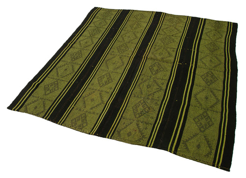 Geometric Kilim Yeşil Geometrik Keçi Tüyü El Dokuma Halısı 170x180 Agacan