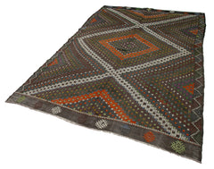 Geometric Kilim Kahverengi Geometrik Keçi Tüyü El Dokuma Halısı 185x296 Agacan