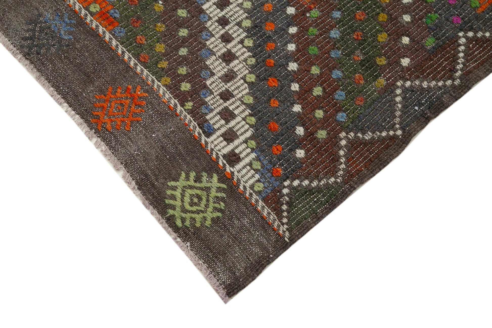 Geometric Kilim Kahverengi Geometrik Keçi Tüyü El Dokuma Halısı 185x296 Agacan