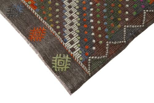 Geometric Kilim Kahverengi Geometrik Keçi Tüyü El Dokuma Halısı 185x296 Agacan