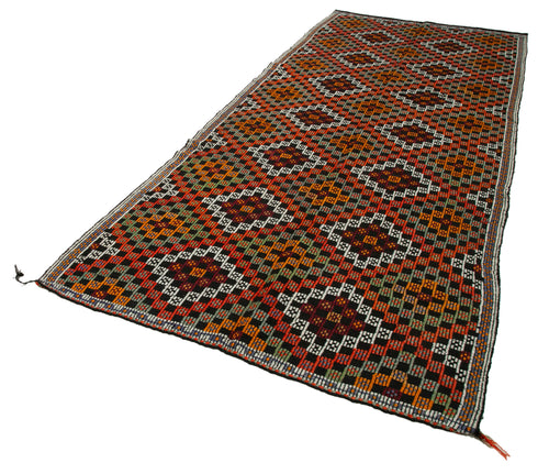 Geometric Kilim Beyaz Geometrik Keçi Tüyü El Dokuma Halısı 153x325 Agacan