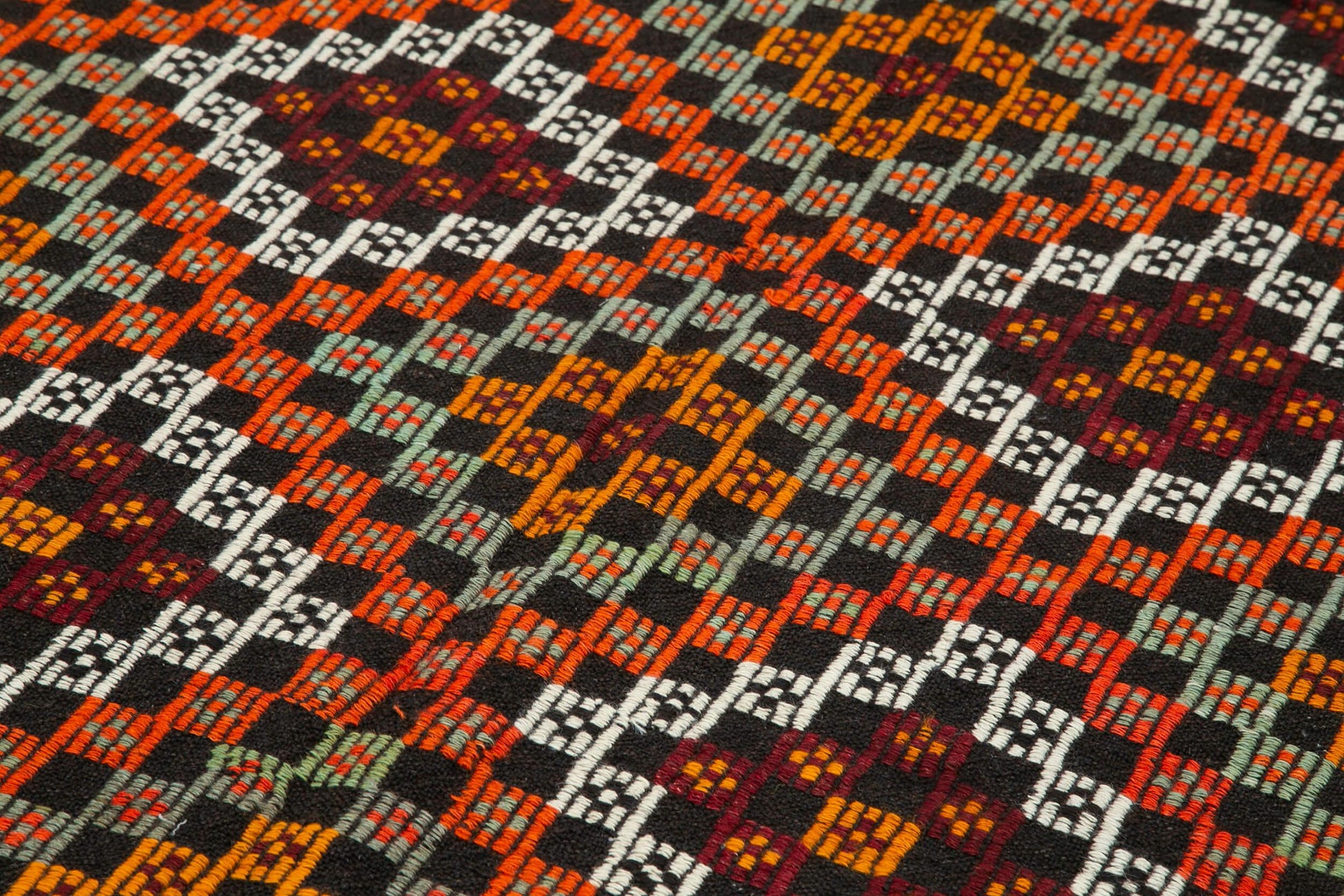 Geometric Kilim Beyaz Geometrik Keçi Tüyü El Dokuma Halısı 153x325 Agacan
