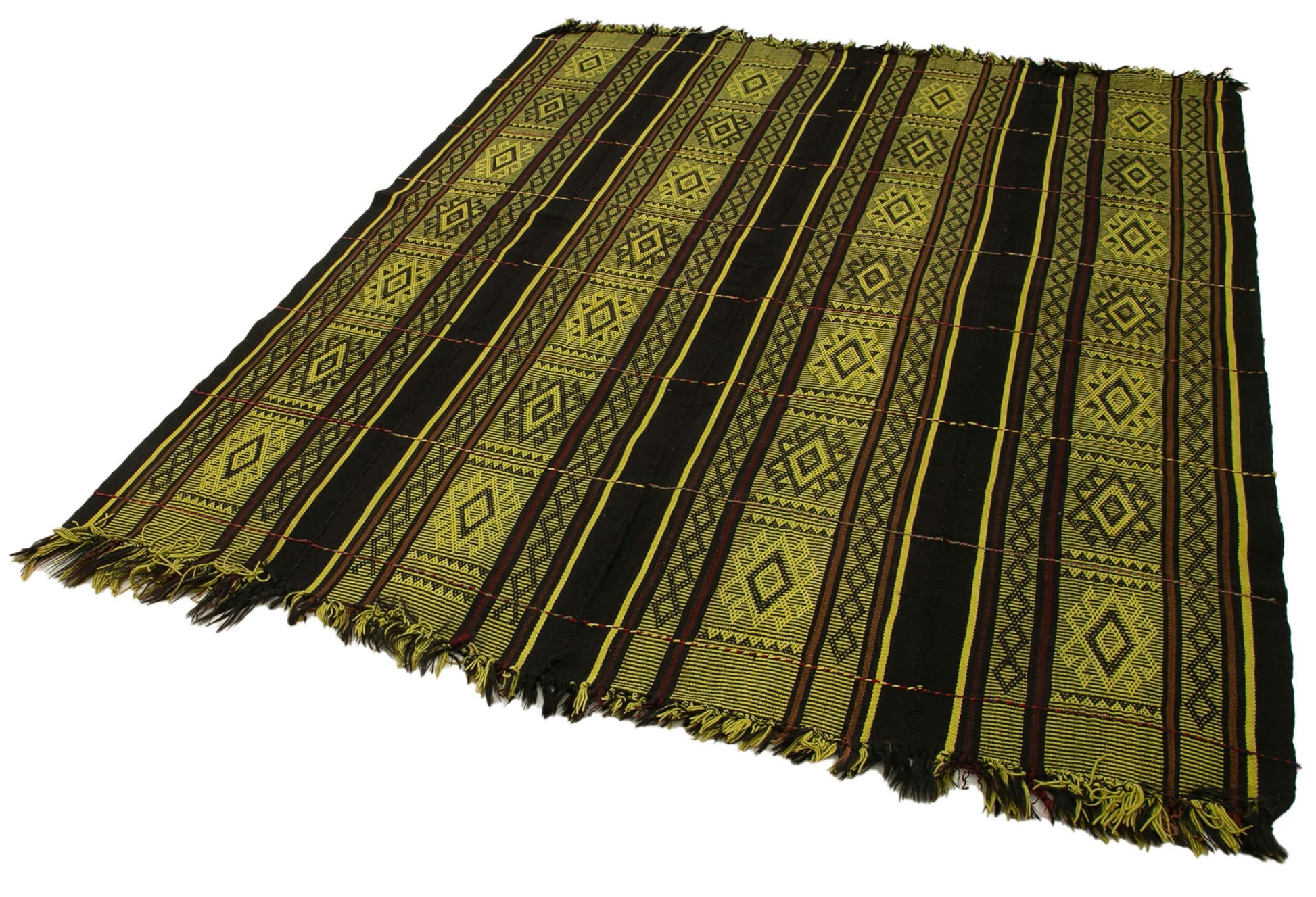 Geometric Kilim Sarı Geometrik Keçi Tüyü El Dokuma Halısı 190x229 Agacan