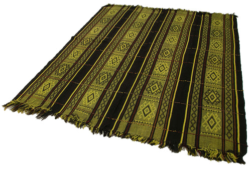 Geometric Kilim Sarı Geometrik Keçi Tüyü El Dokuma Halısı 190x229 Agacan