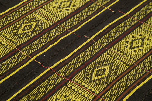 Geometric Kilim Sarı Geometrik Keçi Tüyü El Dokuma Halısı 190x229 Agacan