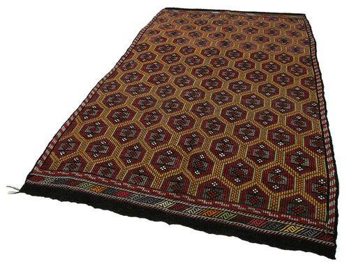 Geometric Kilim Kahverengi Geometrik Keçi Tüyü El Dokuma Halısı 168x285 Agacan