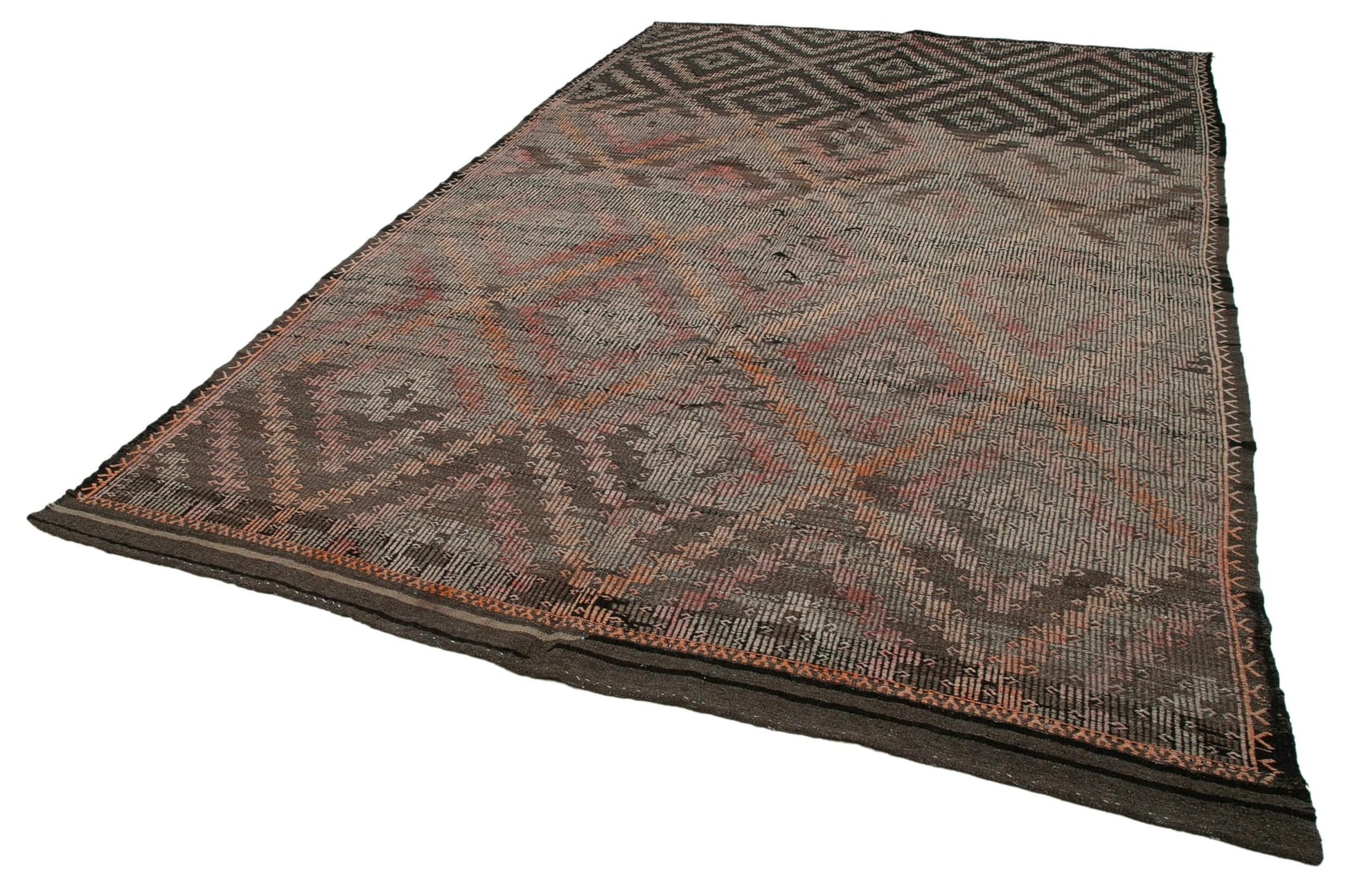 Geometric Kilim Kahverengi Geometrik Keçi Tüyü El Dokuma Halısı 230x365 Agacan