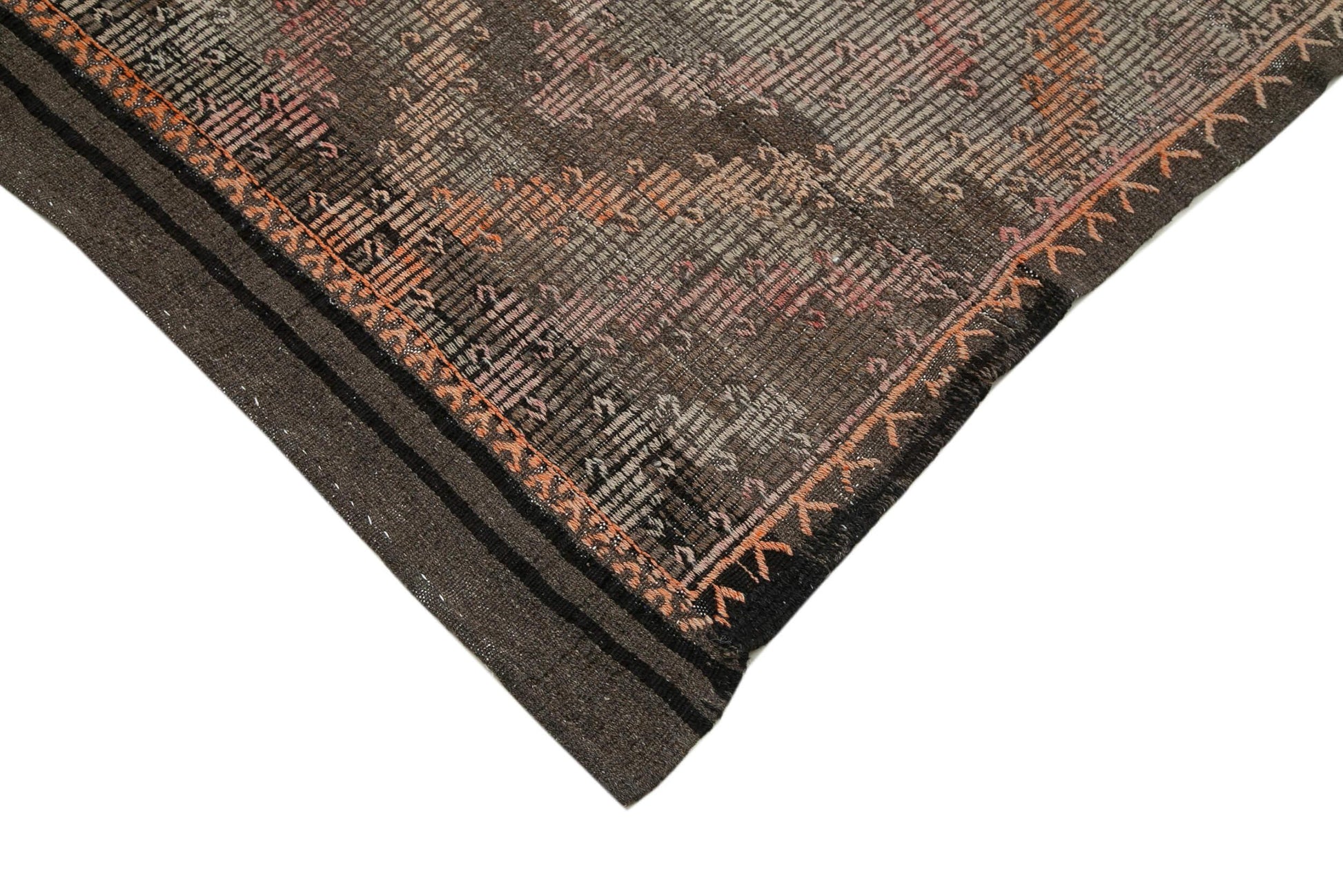 Geometric Kilim Kahverengi Geometrik Keçi Tüyü El Dokuma Halısı 230x365 Agacan
