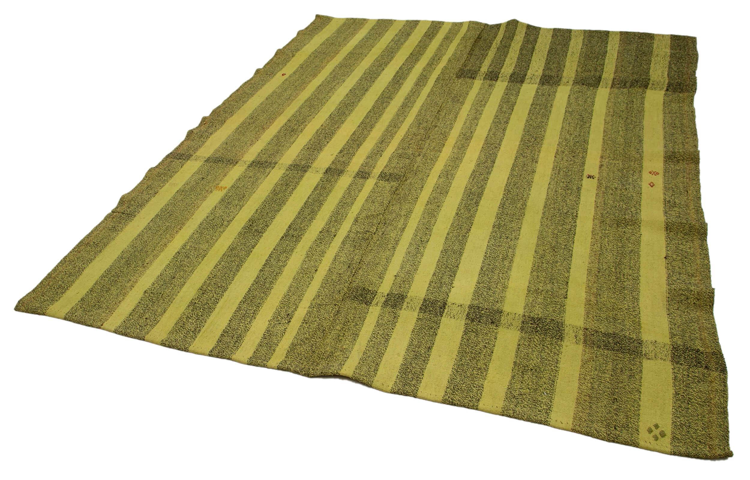 Geometric Kilim Yeşil Geometrik Keçi Tüyü El Dokuma Halısı 214x269 Agacan