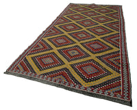 Kırmızı Sarı Geometrik Desenli Keçi Kılı Cicim Kilim 178x358 cm
