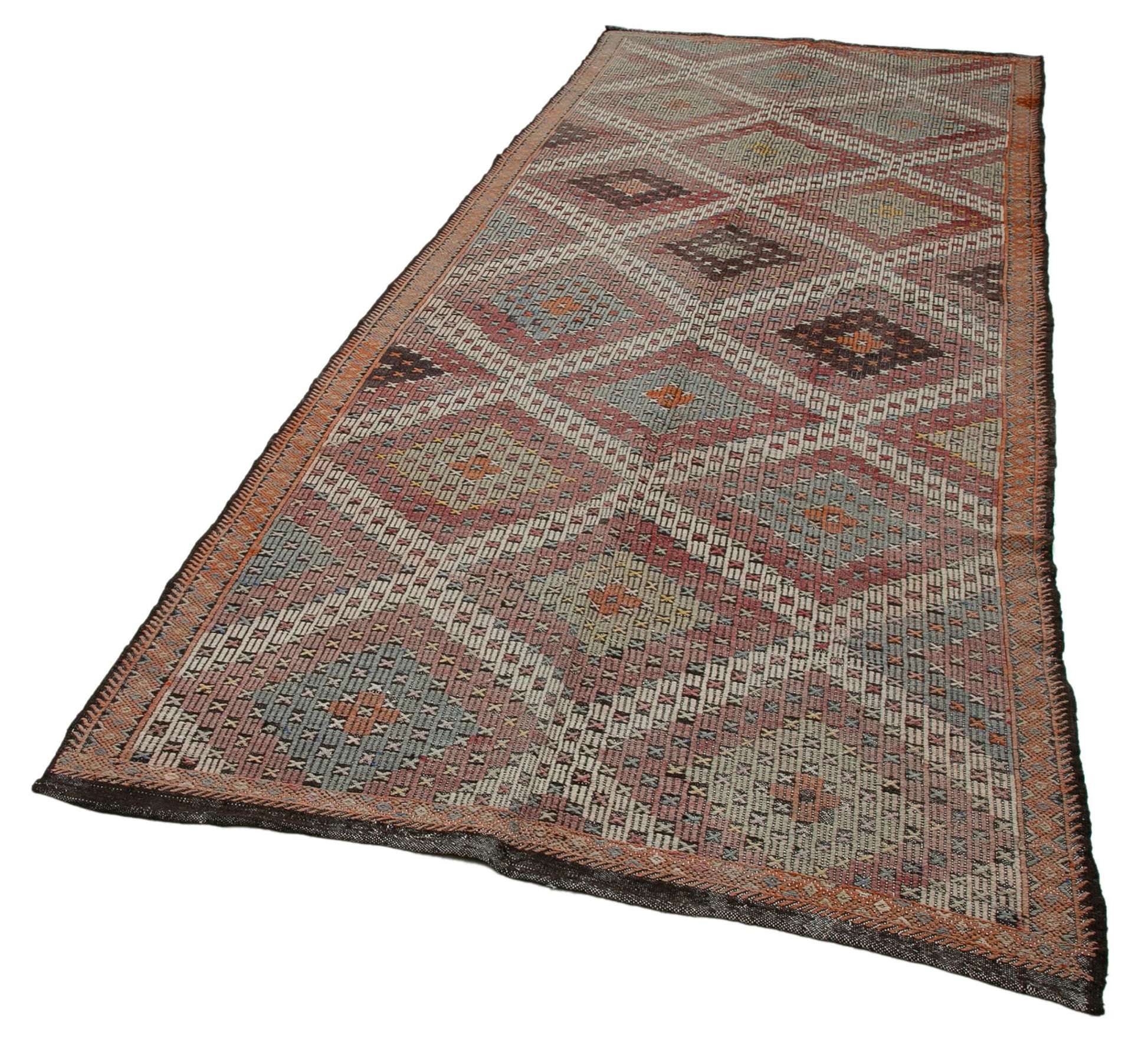 Geometric Kilim Bej Geometrik Keçi Tüyü El Dokuma Halısı 145x370 Agacan