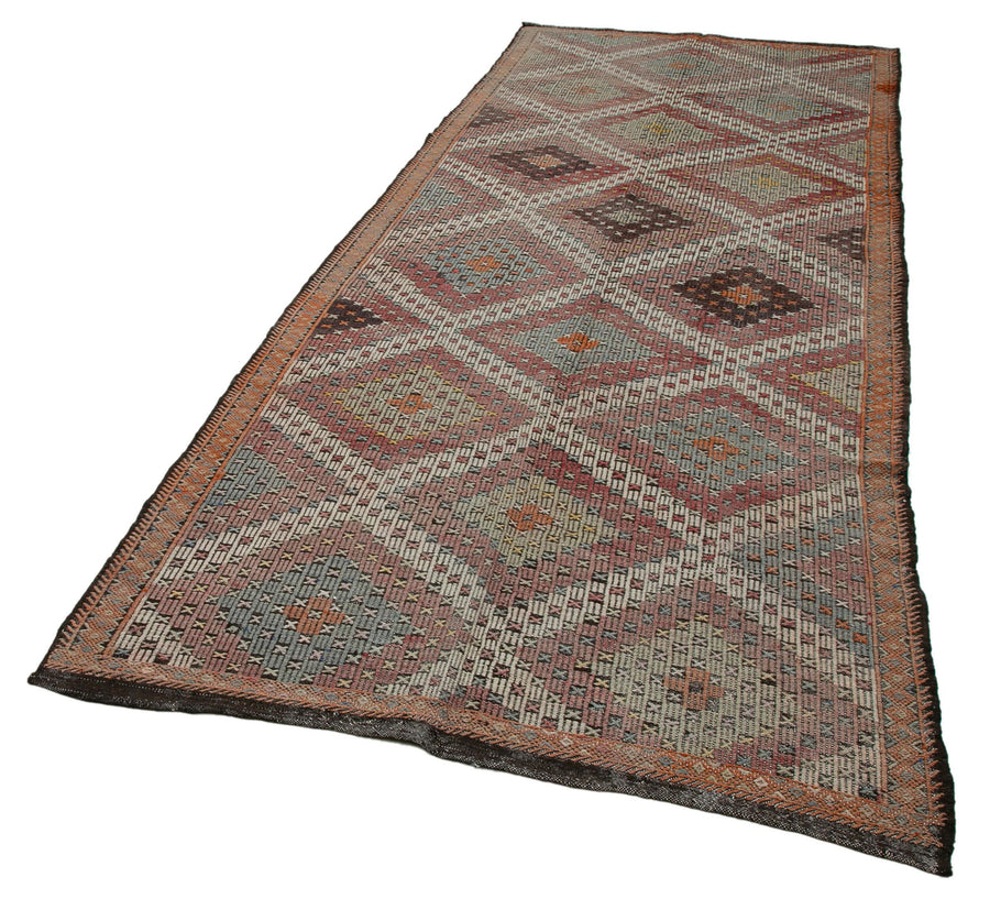 Geometric Kilim Bej Geometrik Keçi Tüyü El Dokuma Halısı 145x370 Agacan