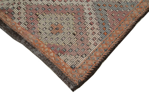 Geometric Kilim Bej Geometrik Keçi Tüyü El Dokuma Halısı 145x370 Agacan