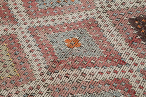 Geometric Kilim Bej Geometrik Keçi Tüyü El Dokuma Halısı 145x370 Agacan