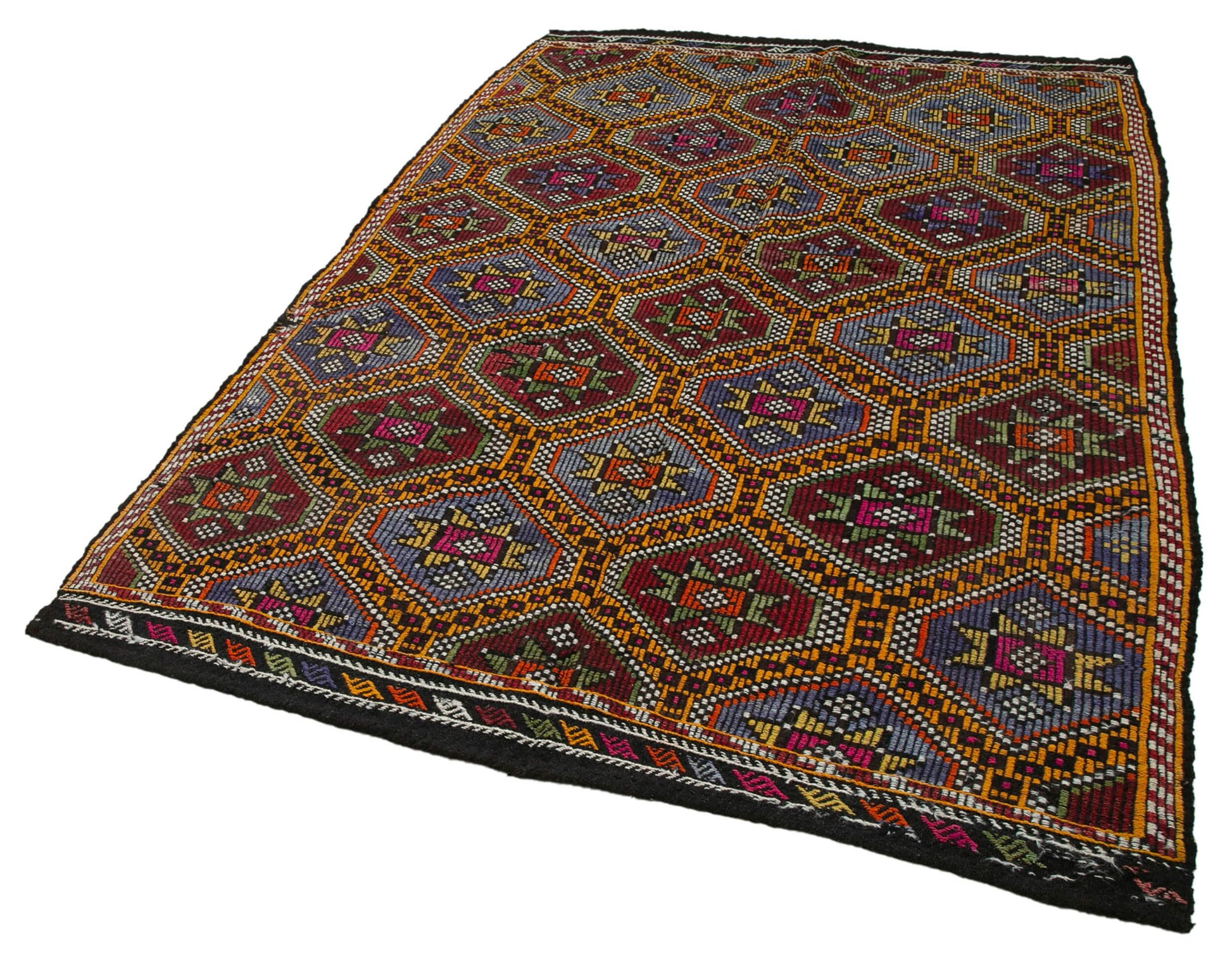 Geometric Kilim Beyaz Geometrik Keçi Tüyü El Dokuma Halısı 170x273 Agacan