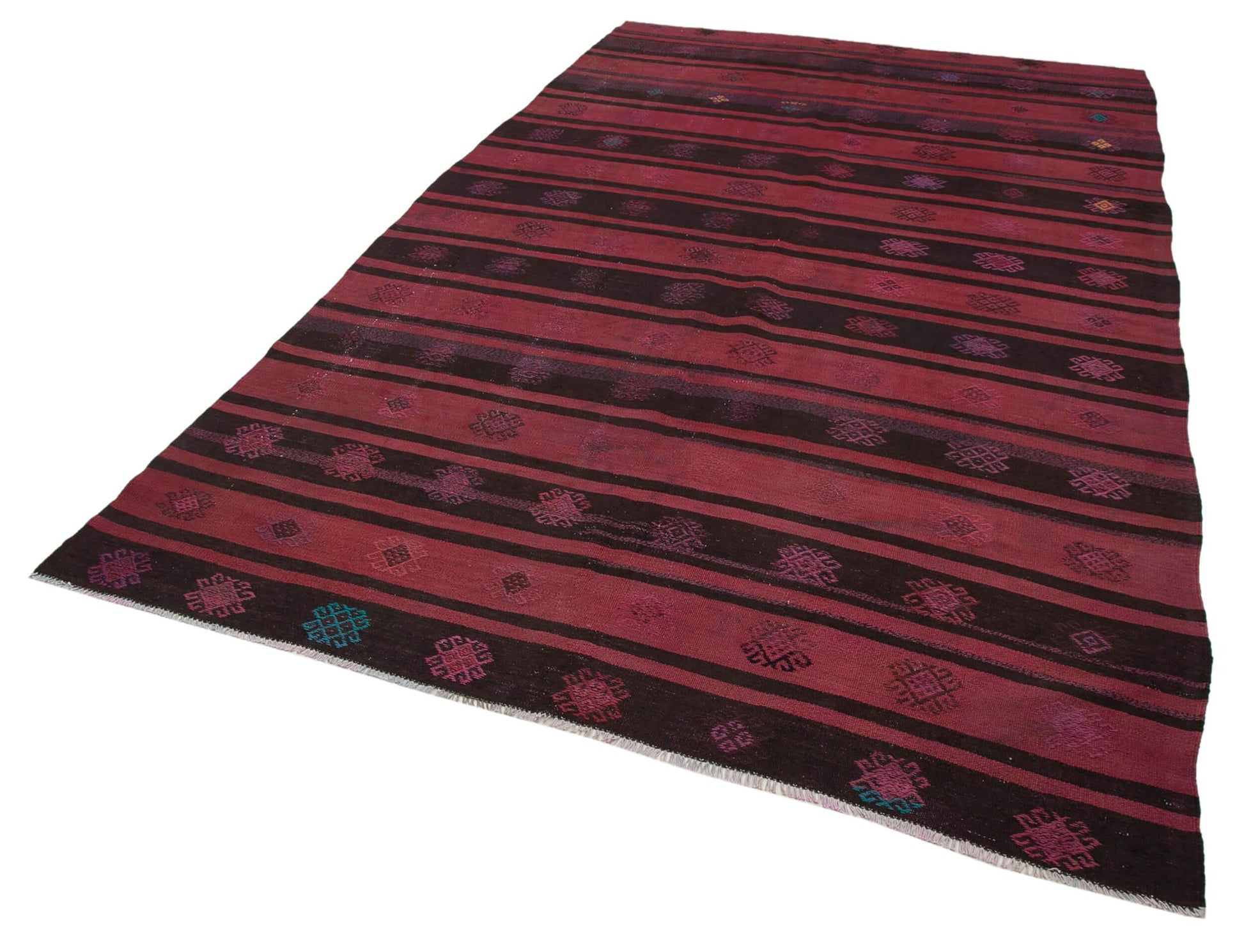 Geometric Kilim Kırmızı Geometrik Keçi Tüyü El Dokuma Halısı 190x313 Agacan