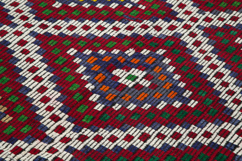 Geometric Kilim Beyaz Geometrik Keçi Tüyü El Dokuma Halısı 190x369 Agacan