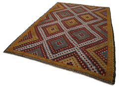 Geometric Kilim Turuncu Geometrik Keçi Tüyü El Dokuma Halısı 202x320 Agacan