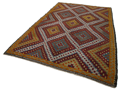Geometric Kilim Turuncu Geometrik Keçi Tüyü El Dokuma Halısı 202x320 Agacan