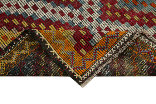 Geometric Kilim Turuncu Geometrik Keçi Tüyü El Dokuma Halısı 202x320 Agacan