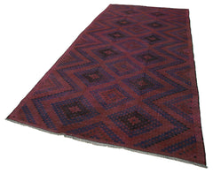 Geometric Kilim Kırmızı Geometrik Keçi Tüyü El Dokuma Halısı 175x370 Agacan