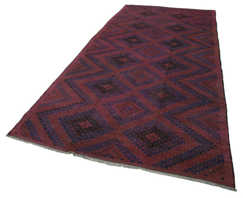 Geometric Kilim Kırmızı Geometrik Keçi Tüyü El Dokuma Halısı 175x370 Agacan