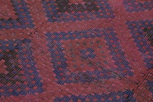 Geometric Kilim Kırmızı Geometrik Keçi Tüyü El Dokuma Halısı 175x370 Agacan