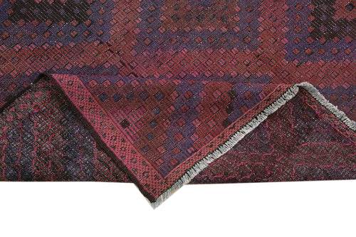 Geometric Kilim Kırmızı Geometrik Keçi Tüyü El Dokuma Halısı 175x370 Agacan