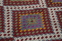 Geometric Kilim Beyaz Geometrik Keçi Tüyü El Dokuma Halısı 187x353 Agacan