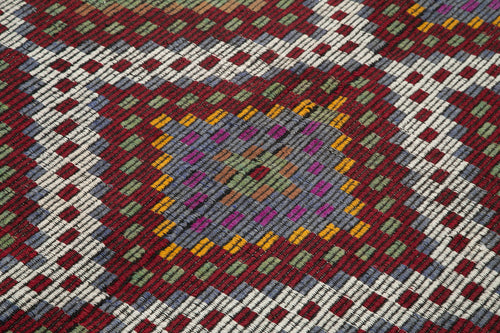 Geometric Kilim Beyaz Geometrik Keçi Tüyü El Dokuma Halısı 187x353 Agacan