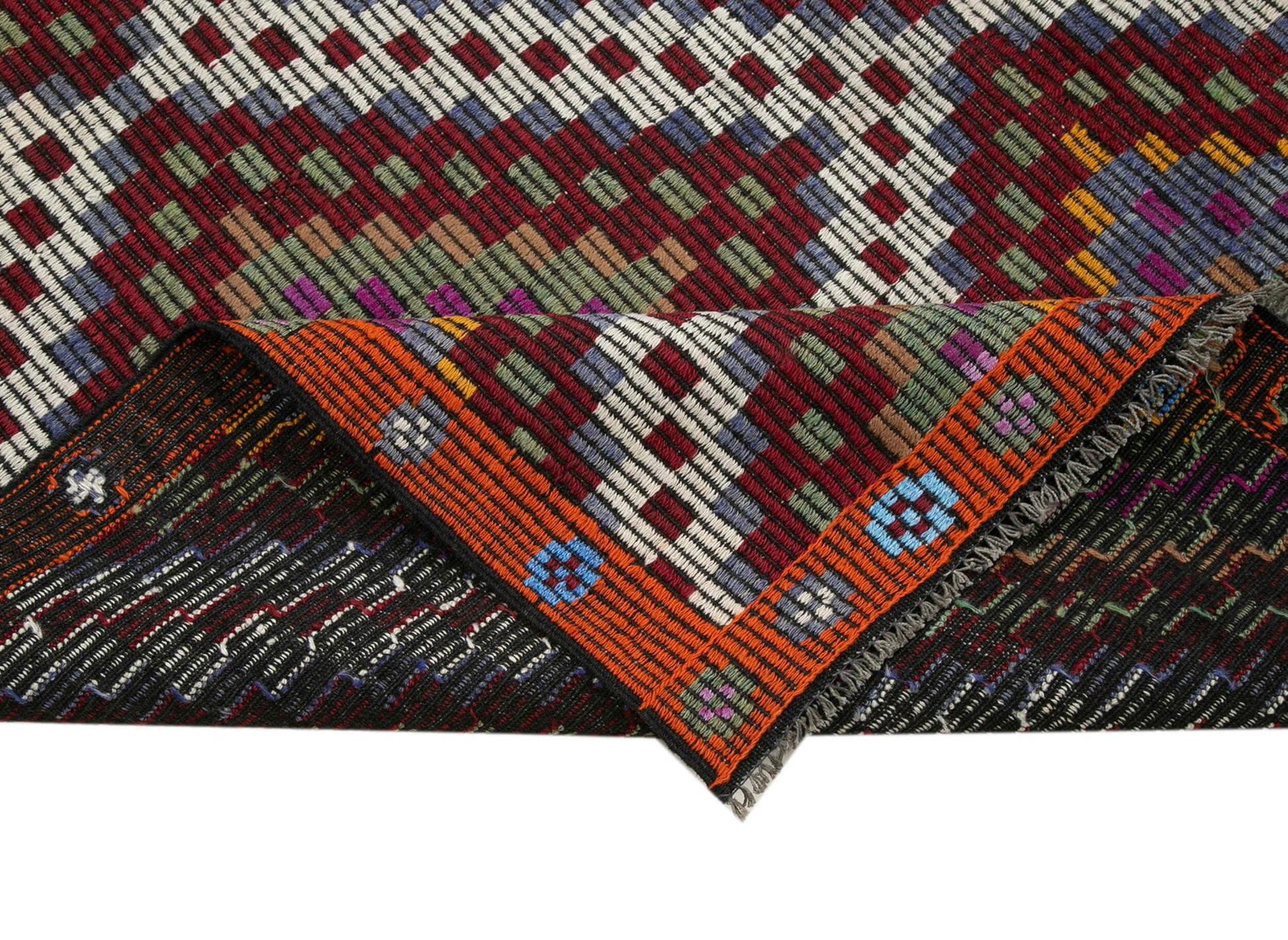 Geometric Kilim Beyaz Geometrik Keçi Tüyü El Dokuma Halısı 187x353 Agacan