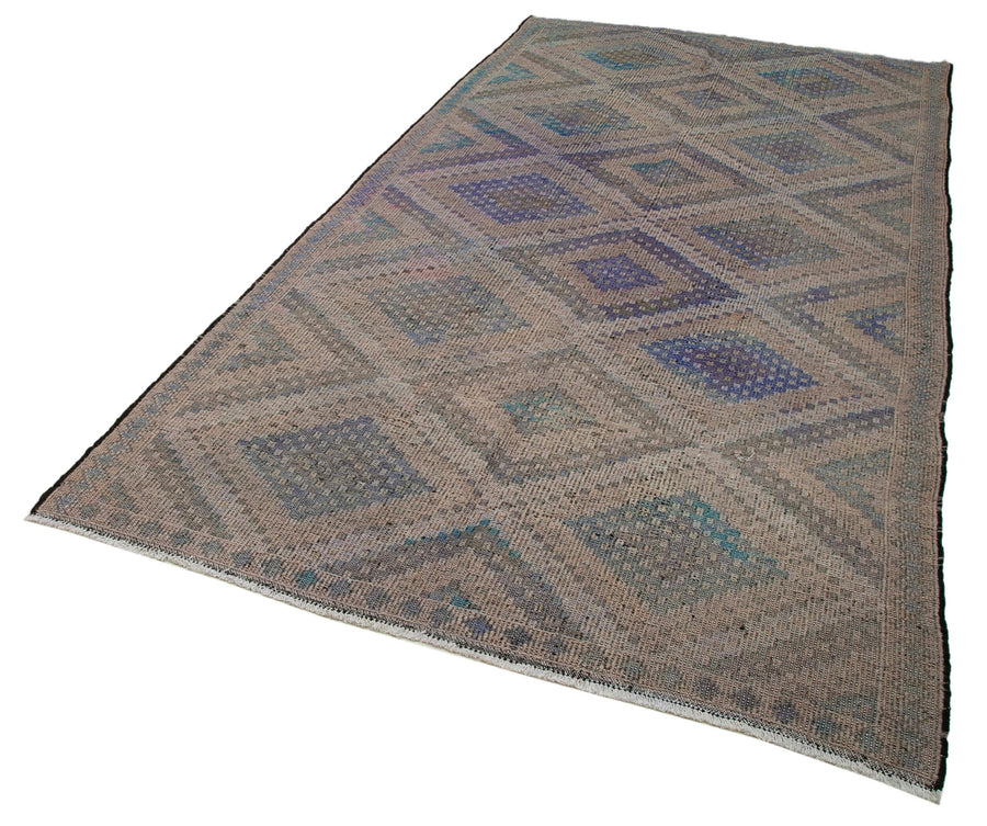 Geometric Kilim Bej Geometrik Keçi Tüyü El Dokuma Halısı 170x347 Agacan