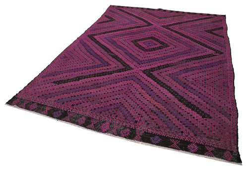 Geometric Kilim Pembe Geometrik Keçi Tüyü El Dokuma Halısı 202x287 Agacan