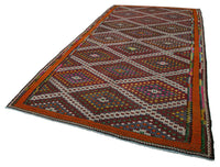 Vintage Burgundy Geometric Turkish Kilim Rug, 194x363 cm (6'4" x 11'11")