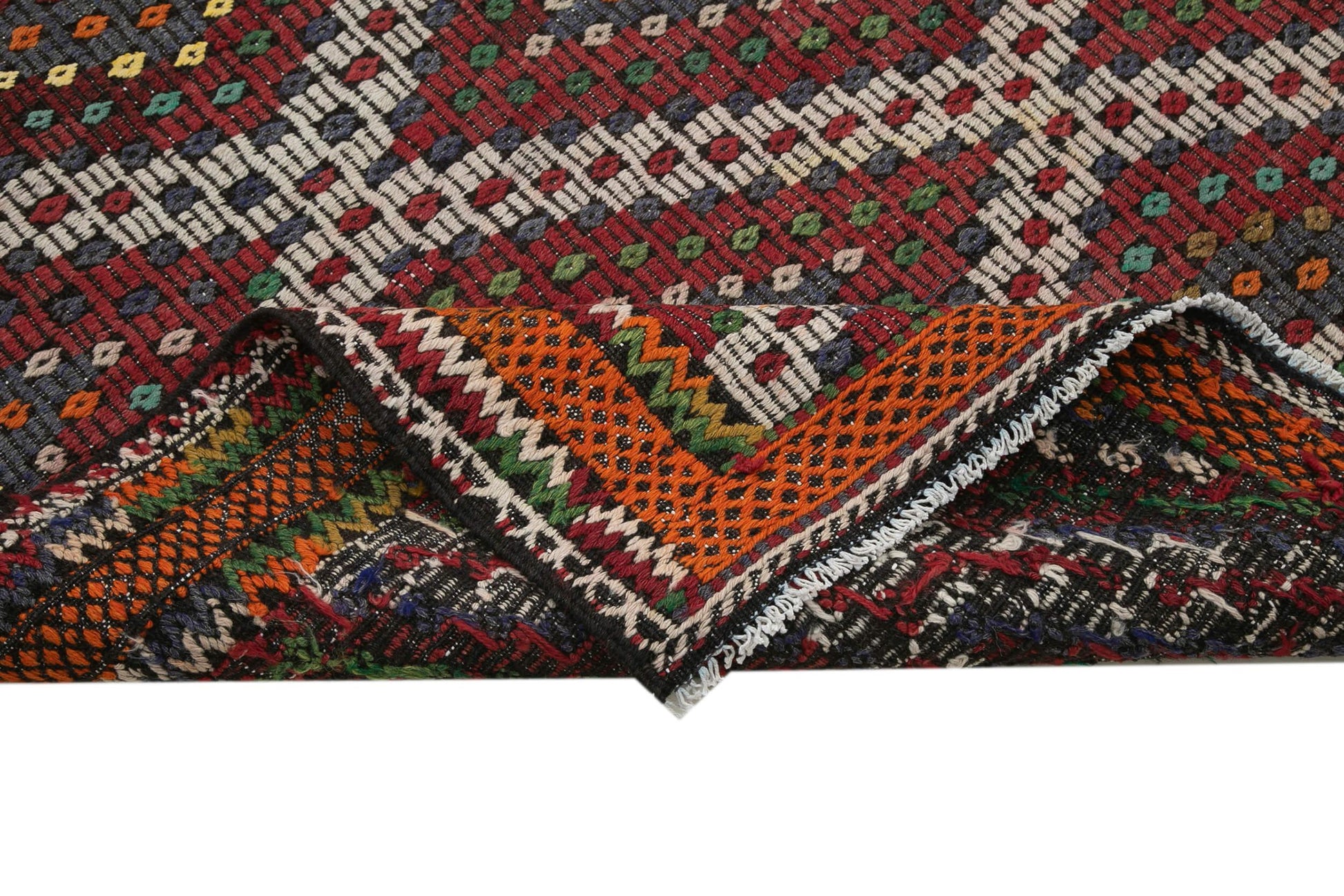 Geometric Kilim Beyaz Geometrik Keçi Tüyü El Dokuma Halısı 194x363 Agacan