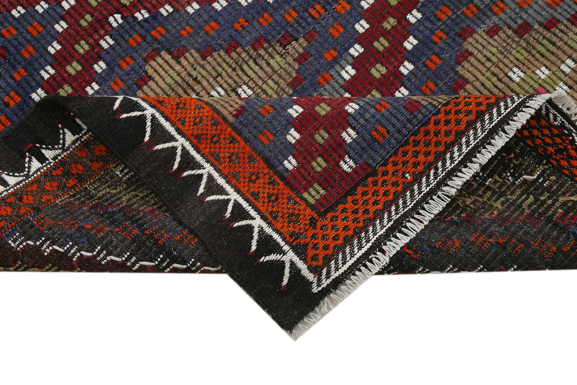 Geometric Kilim Beyaz Geometrik Keçi Tüyü El Dokuma Halısı 200x358 Agacan