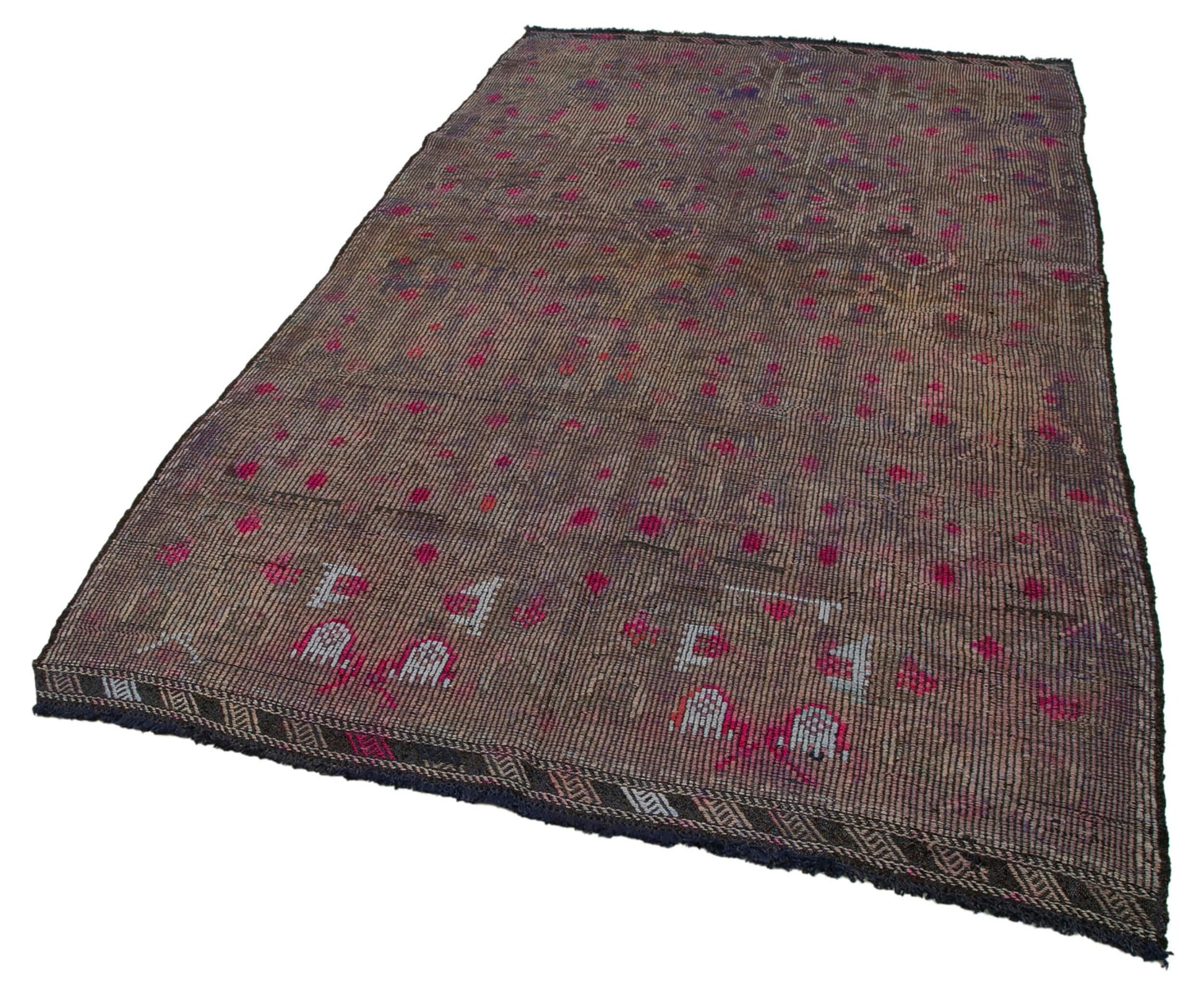 Geometric Kilim Mor Geometrik Keçi Tüyü El Dokuma Halısı 160x272 Agacan